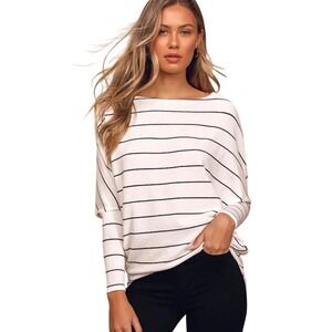 Lulus Striped Boat Neck Dolman Sleeve Top White Black XS